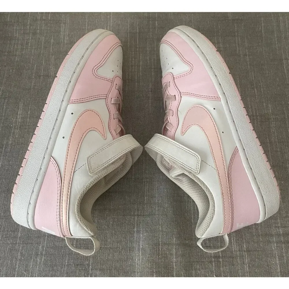 NIKE Court Borough Low Recraft Youth Girls Size 2 Pink White Sneakers